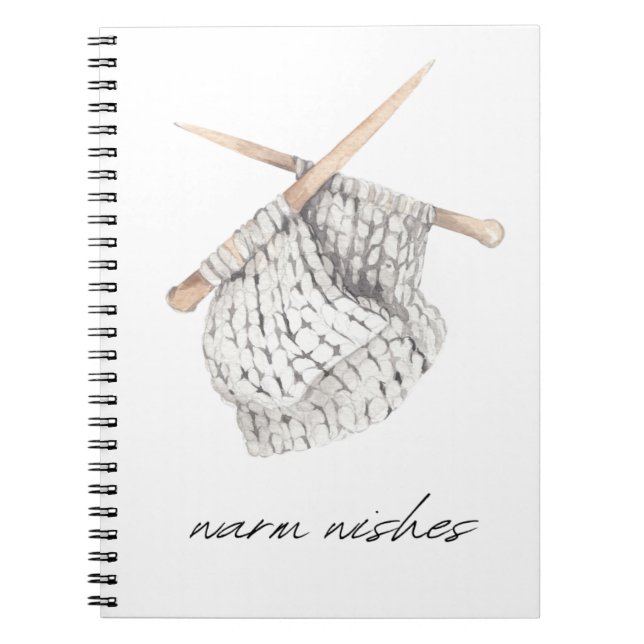 Warm wishes, knitting, woven notebook (Front)