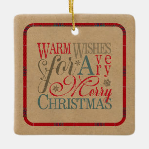 Warm Wishes Kraft & Tartan Red/Green ID589 Ceramic Ornament