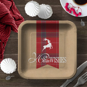Warm Wishes Kraft & Tartan Red ID589 Paper Plate