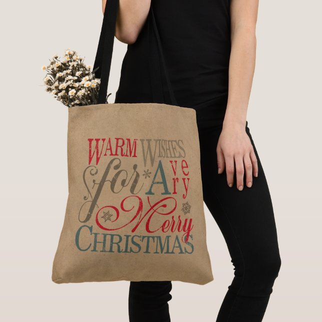 Warm Wishes Kraft Typography Red/Green ID589 Tote Bag (Close Up)