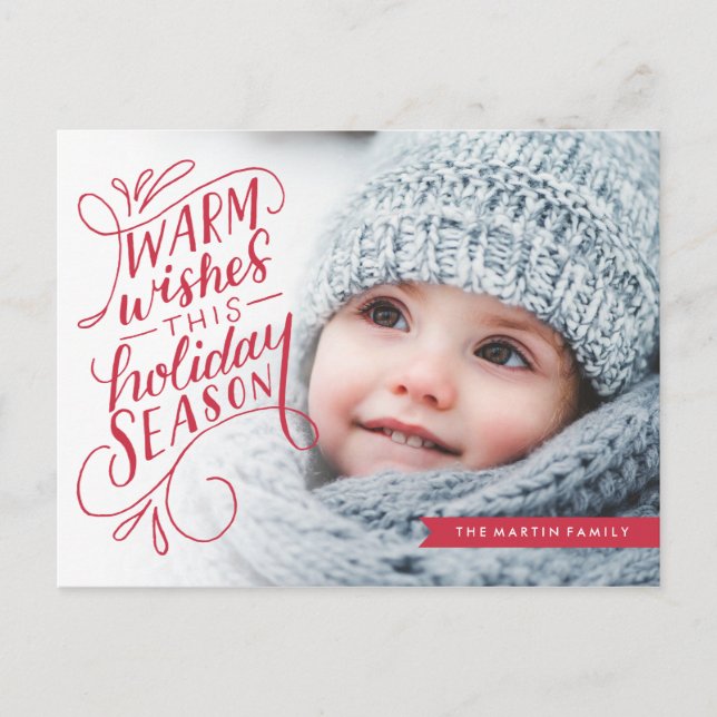 Warm Wishes Lettered Banner Holiday Photo (Front)