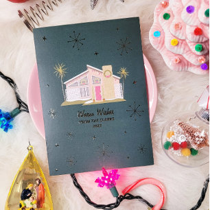 Warm Wishes Midcentury Pink House Christmas