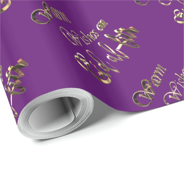 Warm Wishes on Eid al-Fitr Purple Gold Typography Wrapping Paper (Roll Corner)