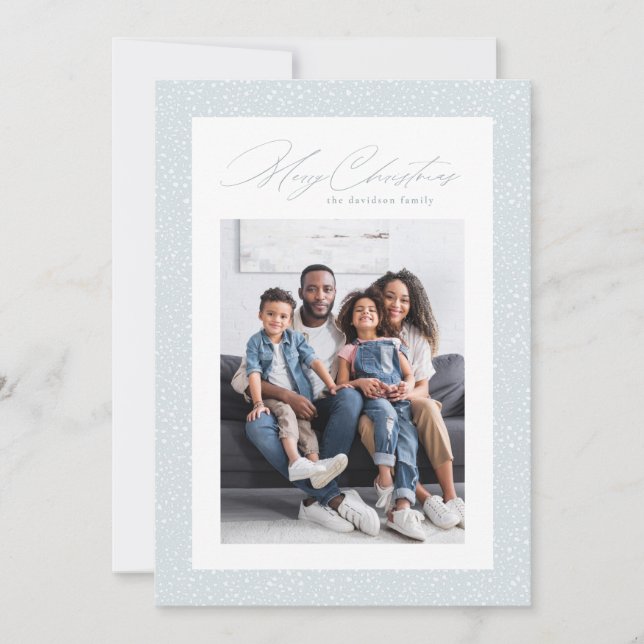 Warm wishes one photo snow flurry frame simple holiday card (Front)