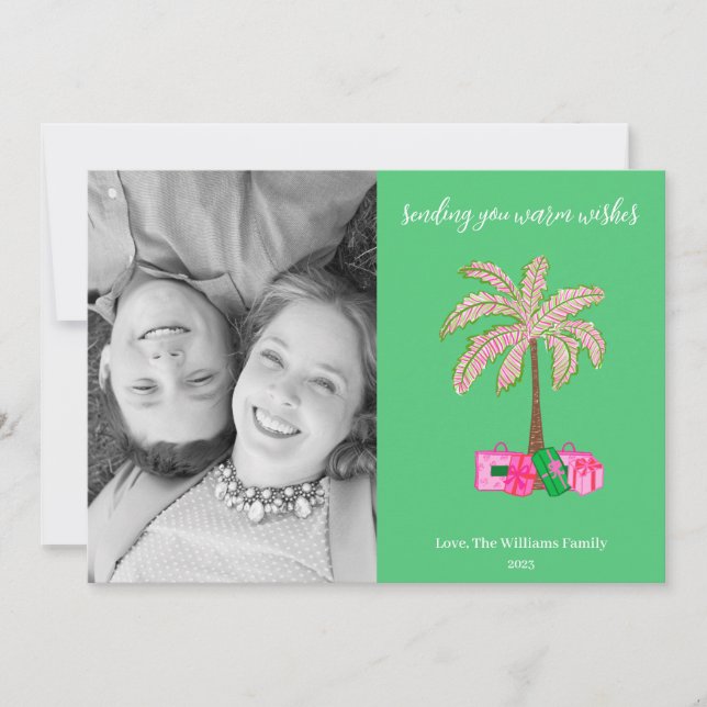Warm Wishes Palm Tree Photo Holiday Card (Front)