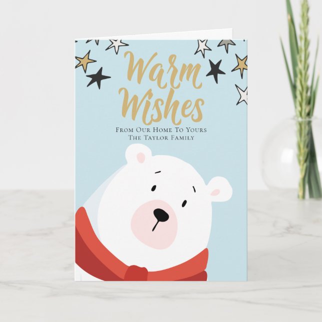 Warm Wishes Personalised Polar Bear Christmas Holiday Card (Front)