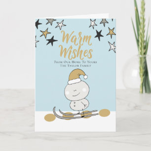 Warm Wishes Personalised Skier Christmas Holiday Card