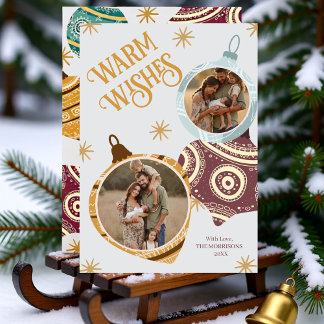 Warm Wishes Personalized Modern Ornament Holiday Card