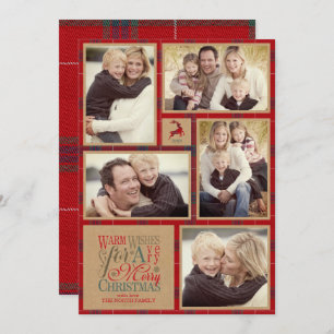 Warm Wishes Photo Collage Kraft & Tartan Red ID589 Invitation