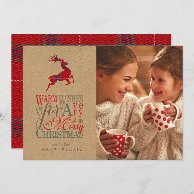 Warm Wishes Photo Kraft & Tartan Red ID589 Invitation (Front/Back)