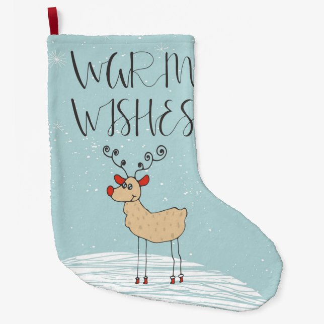 Warm Wishes Reindeer Large Christmas Stocking (Front)