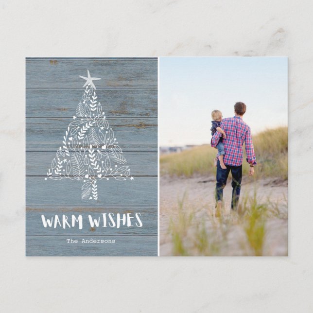 Warm Wishes Rustic Beach Florida Family Photo Holiday Postcard (Front)