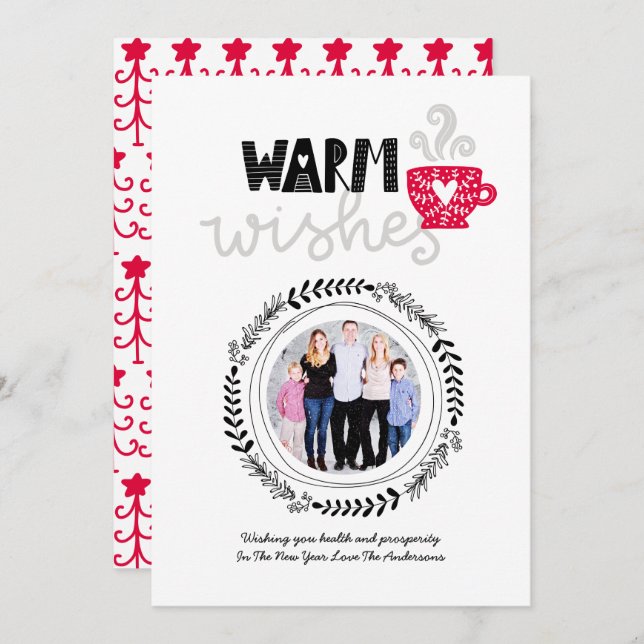 Warm Wishes Scandinavian Doodle PHOTO Christmas Invitation (Front/Back)