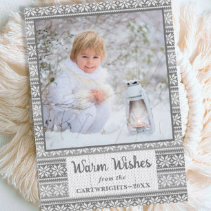 Warm Wishes Snowflake Sweater Photo Grey Holiday Card