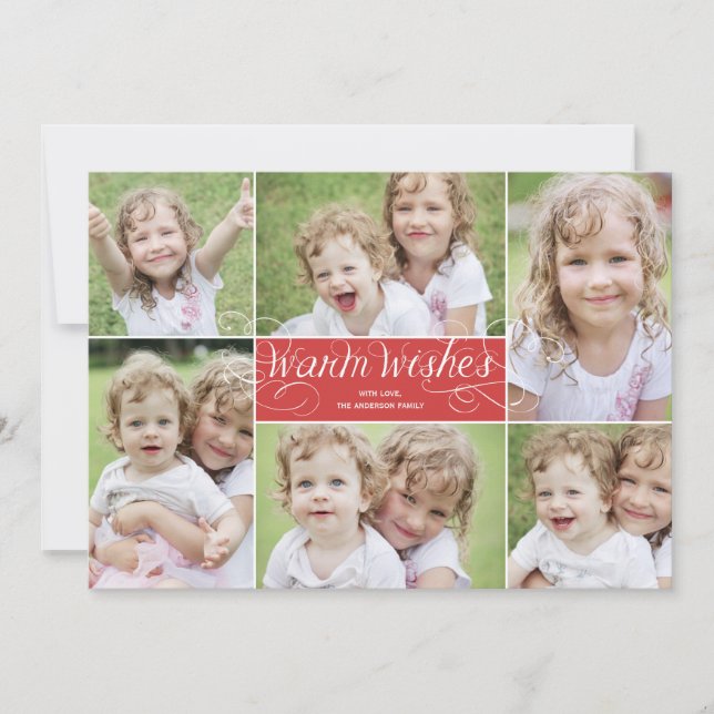 Warm Wishes Swirl Holiday Photo Card - Red (Front)