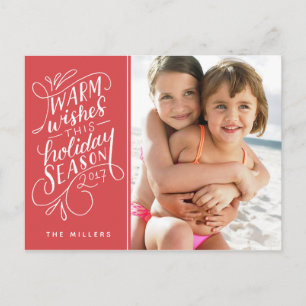 Warm Wishes This Holiday Hand Lettered 1-Photo Postcard