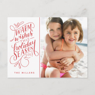 Warm Wishes This Holiday Hand Lettered 1-Photo Postcard
