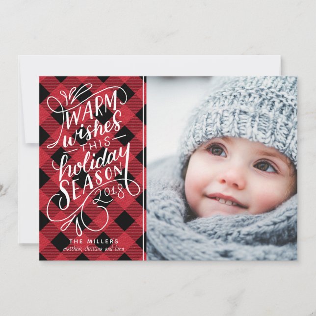 Warm Wishes This Holiday Hand Lettered Photo Plaid (Front)