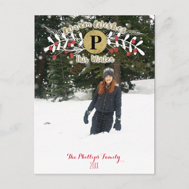 Warm Wishes This Winter Christmas Holiday Photo Postcard (Front)