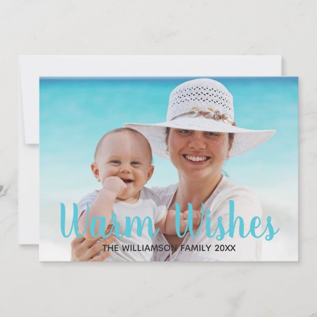Warm Wishes Turquoise Beach Christmas Photo Card (Front)