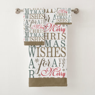 Warm Wishes Typography Red/Green ID589 Bath Towel Set