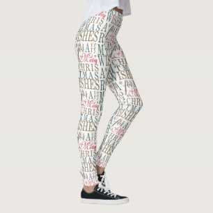 Warm Wishes Typography Red/Green/White ID589 Leggings