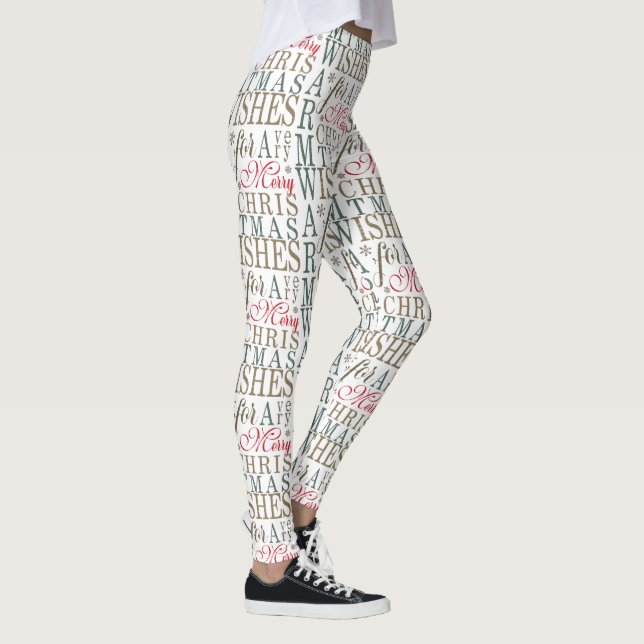 Warm Wishes Typography Red/Green/White ID589 Leggings (Right)