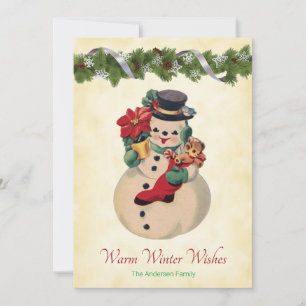 Warm Wishes - Vintage Snowman Flat Holiday Card