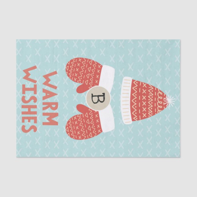 Warm Wishes Winter Christmas Hat & Gloves Holiday Tissue Paper (Front)