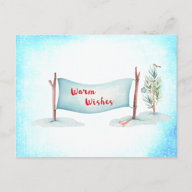 Warm Wishes Winter Snow Scene Postcard (Front)