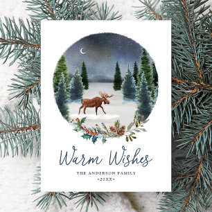 Warm Wishes Woodland Moose Winter Scene Non-Photo Holiday Postcard