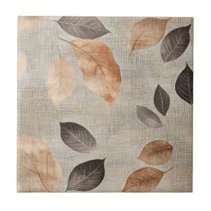 Warm Woodland Leaves and Twig in Earth Tones Ceramic Tile
