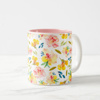 Warm Yellow and Pink Watercolor Floral Two-Tone Coffee Mug