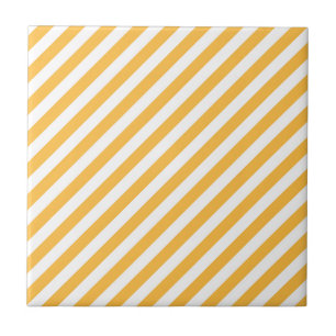 Warm Yellow and White Narrow Stripes Ceramic Tile