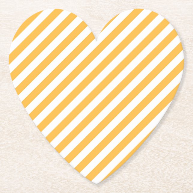 Warm Yellow and White Narrow Stripes Paper Coaster (Front)