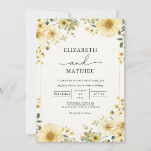 Warm Yellow Botanical Floral Garden Wedding Invitation