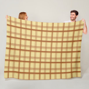 Warm Yellow Brown Plaid Aesthetic Fleece Blanket