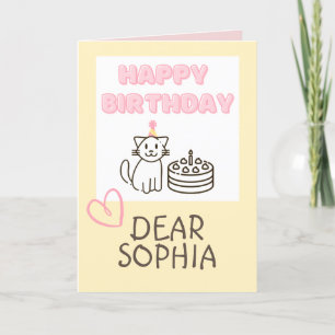 Warm Yellow Cat&Cake Happy Birthday  Card