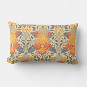 Warm Yellow, Orange & Blue Floral Lumbar Cushion