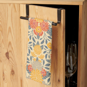 Warm Yellow, Orange & Blue Floral Tea Towel