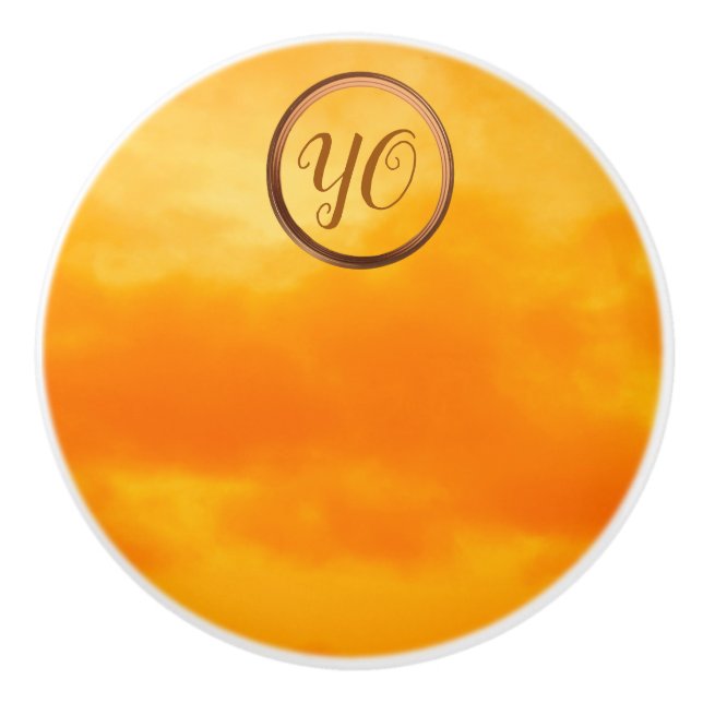  Warm Yellow Orange Clouds Photo Monogram Ceramic Knob (Front)
