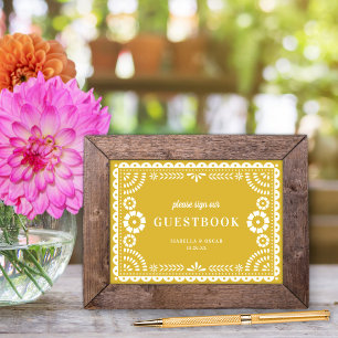 Warm Yellow Papel Picado Wedding Guestbook Sign