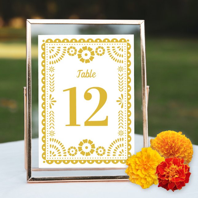 Warm Yellow Papel Picado Wedding Table Number (Creator Uploaded)