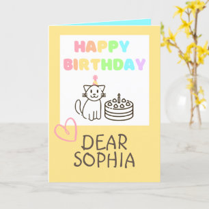 Warm Yellow&Rainbow Cat Happy Birthday  Card