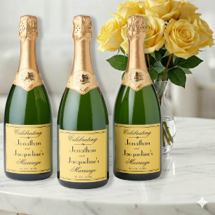 Warm Yellow Wedding Simple Elegant Black Script Sparkling Wine Label