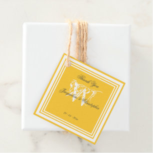 Warm Yellow Wedding White Monogram Black Thank You Favour Tags