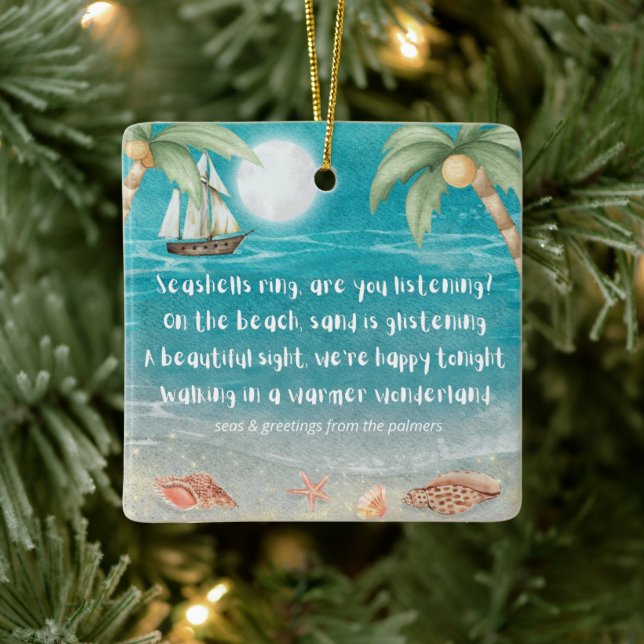Warmer Wonderland Tropical Beach Christmas Ceramic Ornament (Tree)