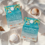 Warmer Wonderland Tropical Beach Christmas Party Invitation<br><div class="desc">Bring beach vibes to your holiday celebration with this tropical Christmas party invitation! Featuring palm trees, seashells, sparkling sand, and a sailboat drifting across a moonlit ocean, the front has lyrics set to “Winter Wonderland” with a tropical twist. Personalise the back with your party details. Your party details can be...</div>