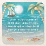 Warmer Wonderland Tropical Beach Christmas  Square Paper Coaster<br><div class="desc">Add a tropical touch to your holiday celebrations with these whimsical Christmas drink coasters featuring a moonlight beach with seashells and glistening sand, palm trees, and a ship sailing in the turquoise sea. The lyrics are to the tune of "Winter Wonderland" but with a tropical twist that says: "Seashells ring,...</div>