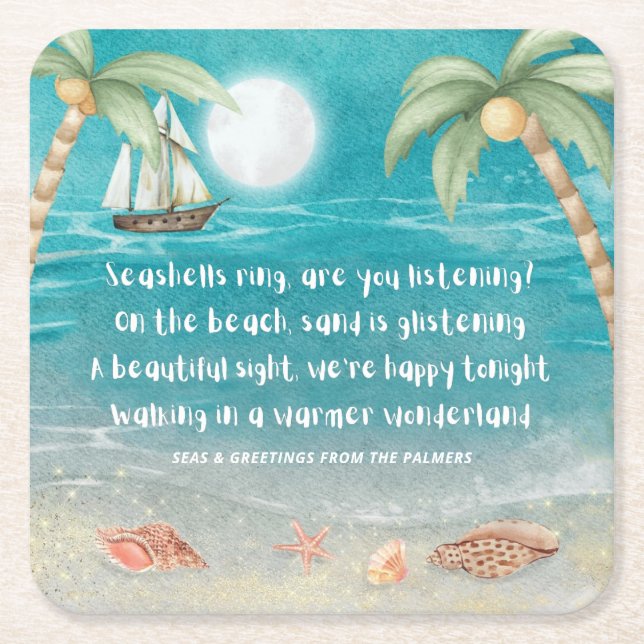 Warmer Wonderland Tropical Beach Christmas  Square Paper Coaster (Front)